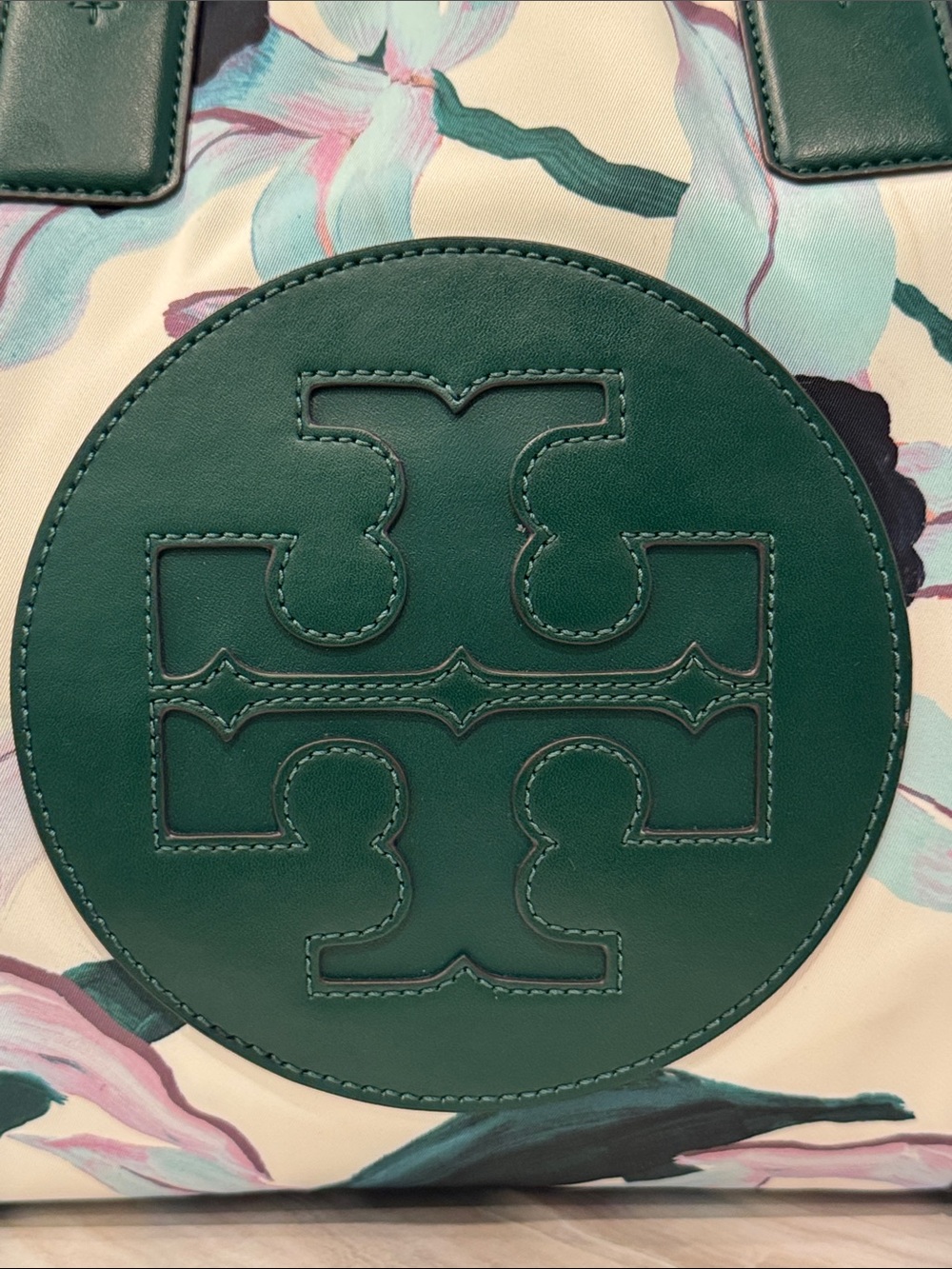 Tory Burch Bag Small Ella Limited Edition Floral Tote with Green Leather Trim - Picture 6 of 17